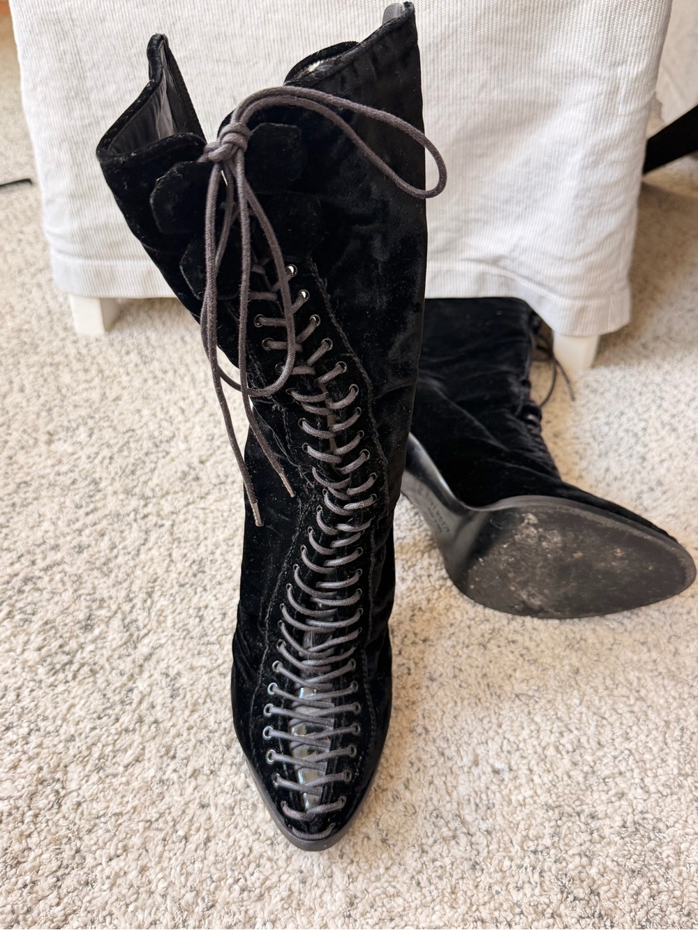 Givenchy Black Velvet Lace-Up Corset Ankle Boots.